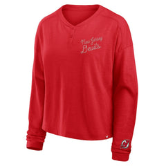 NHL New Jersey Devils Fanatics Women's Oversized All Out Effort Long Sleeve Henley T-Shirt