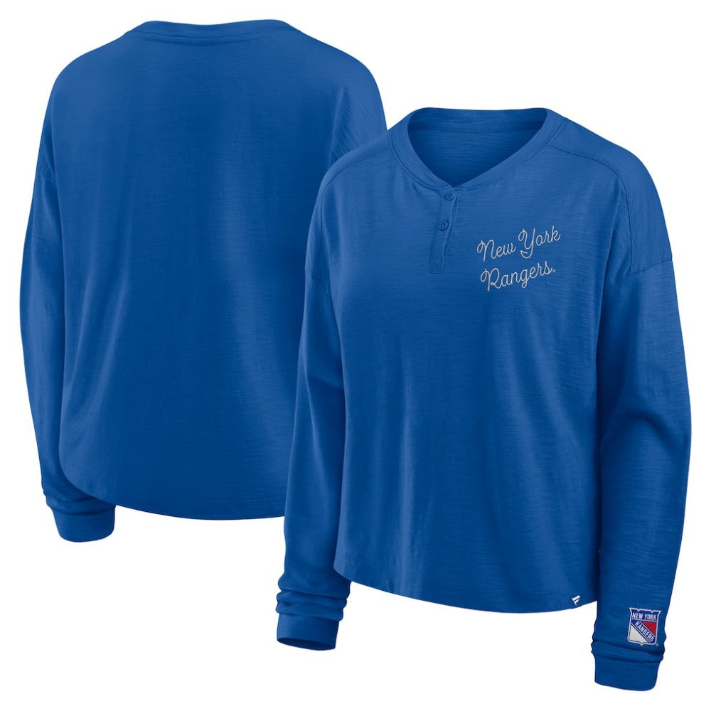 NHL New York Rangers Fanatics Women's Oversized All Out Effort Long Sleeve Henley T-Shirt
