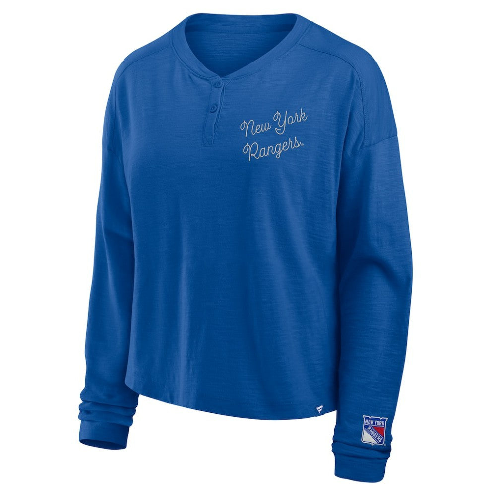 NHL New York Rangers Fanatics Women's Oversized All Out Effort Long Sleeve Henley T-Shirt
