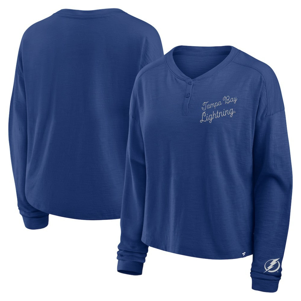 NHL Tampa Bay Lightning Fanatics Women's Oversized All Out Effort Long Sleeve Henley T-Shirt