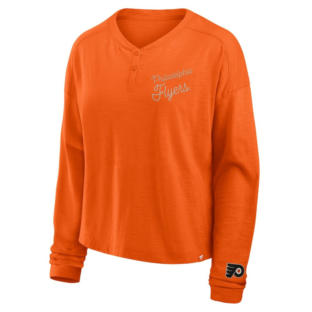 NHL Philadelphia Flyers Fanatics Women's Oversized All Out Effort Long Sleeve Henley T-Shirt
