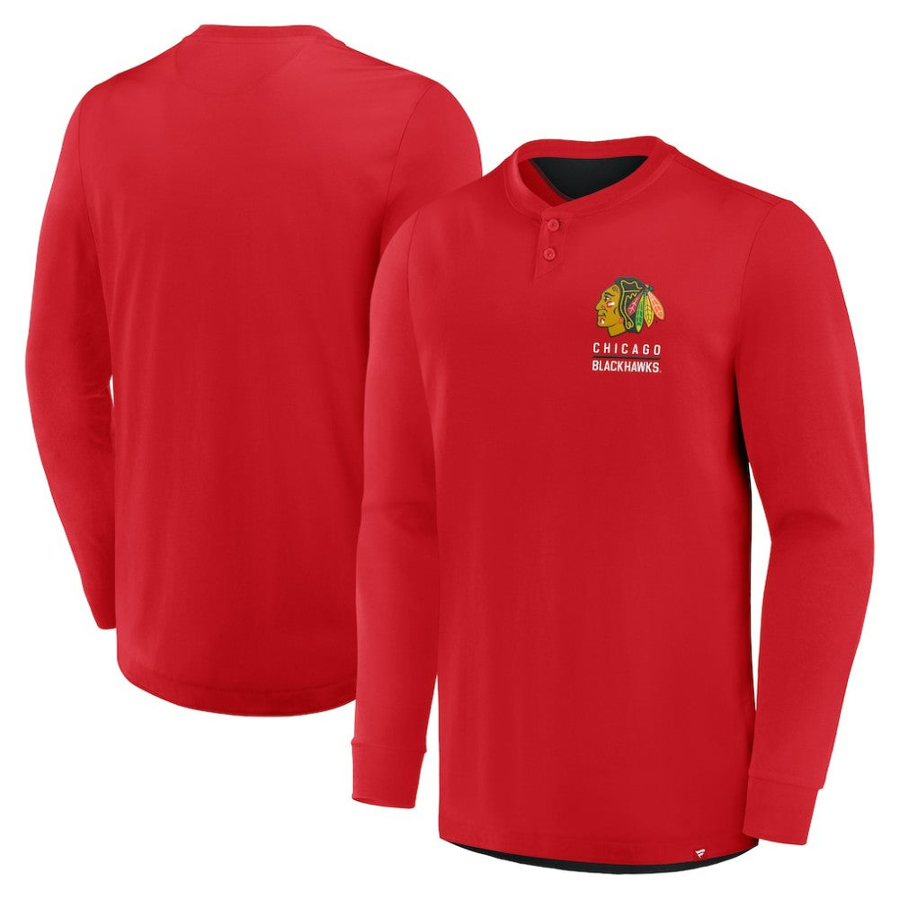 NHL Chicago Blackhawks Fanatics Adrenaline Push Long Sleeve Henley Shirt