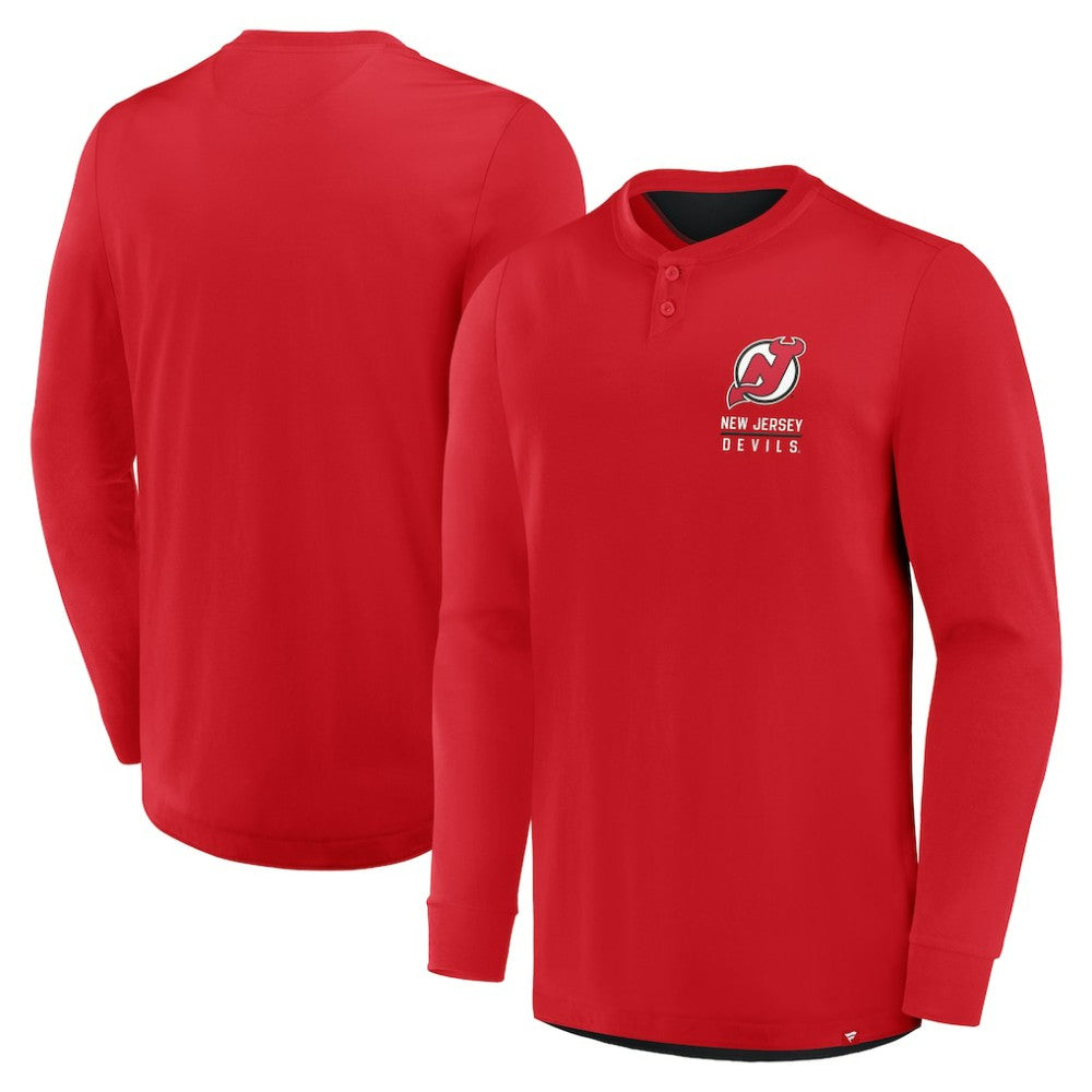 NHL New Jersey Devils Fanatics Adrenaline Push Long Sleeve Henley Shirt