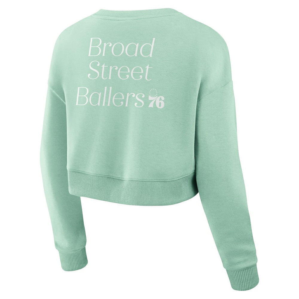 Fanatics Philadelphia 76ers Women's Studio Tri-Blend Cropped Pullover Sweatshirt