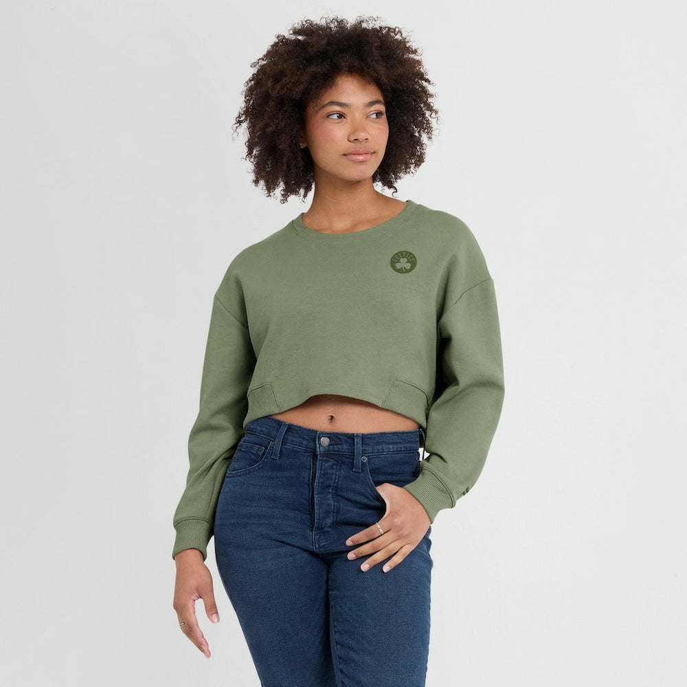 Fanatics Boston Celtics Women's Studio Tri-Blend Cropped Pullover Sweatshirt