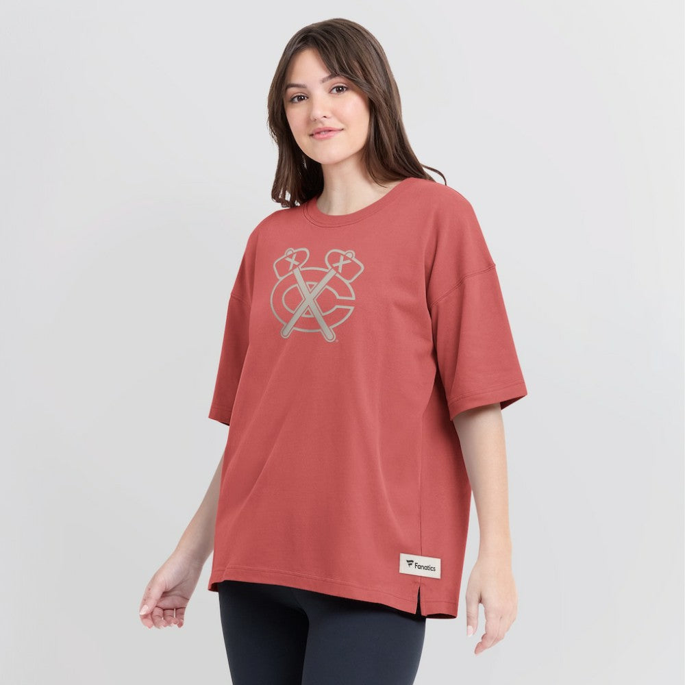 NHL Chicago Blackhawks Fanatics Women's Oversized Elements Raw Edge Future Ground T-Shirt