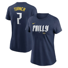 Royal Trea Turner Philadelphia Phillies Nike Women's 2024 City Connect Fuse Player Name & Number T-Shirt