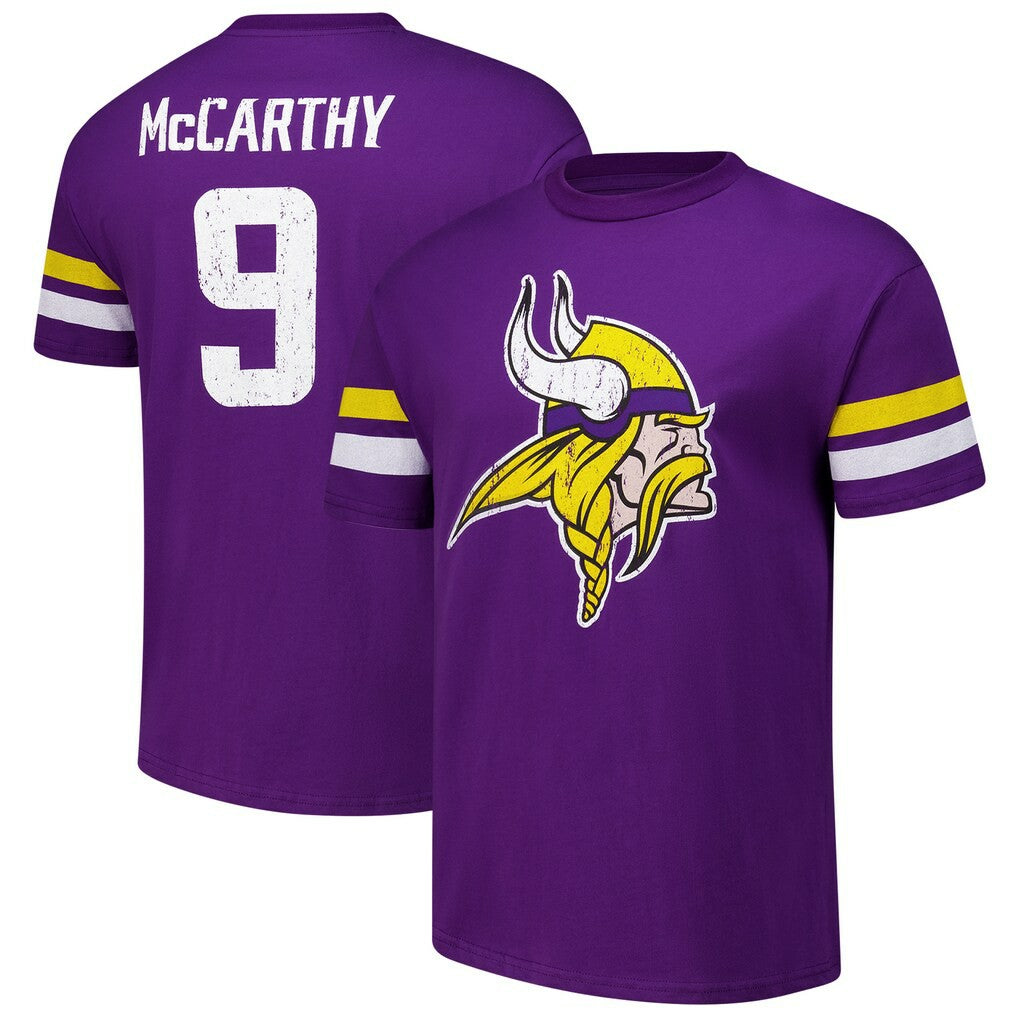 J.J. McCarthy  Majestic Threads Name & Number Oversized Fit T-Shirt - Minnesota Vikings T-shirts