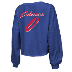 Keon Coleman  Majestic Threads Women's Name & Number Off-Shoulder Script Cropped Long Sleeve V-Neck T-Shirt - Buffalo Bills T-shirts