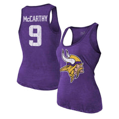 J.J. McCarthy  Majestic Threads Women's Name & Number Tri-Blend Scoop Neck Tank Top - Minnesota Vikings Tops