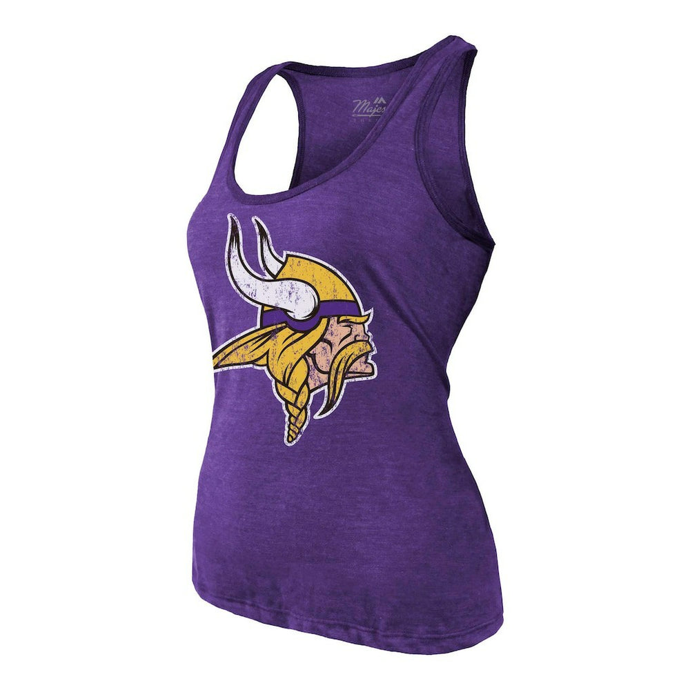 J.J. McCarthy  Majestic Threads Women's Name & Number Tri-Blend Scoop Neck Tank Top - Minnesota Vikings Tops
