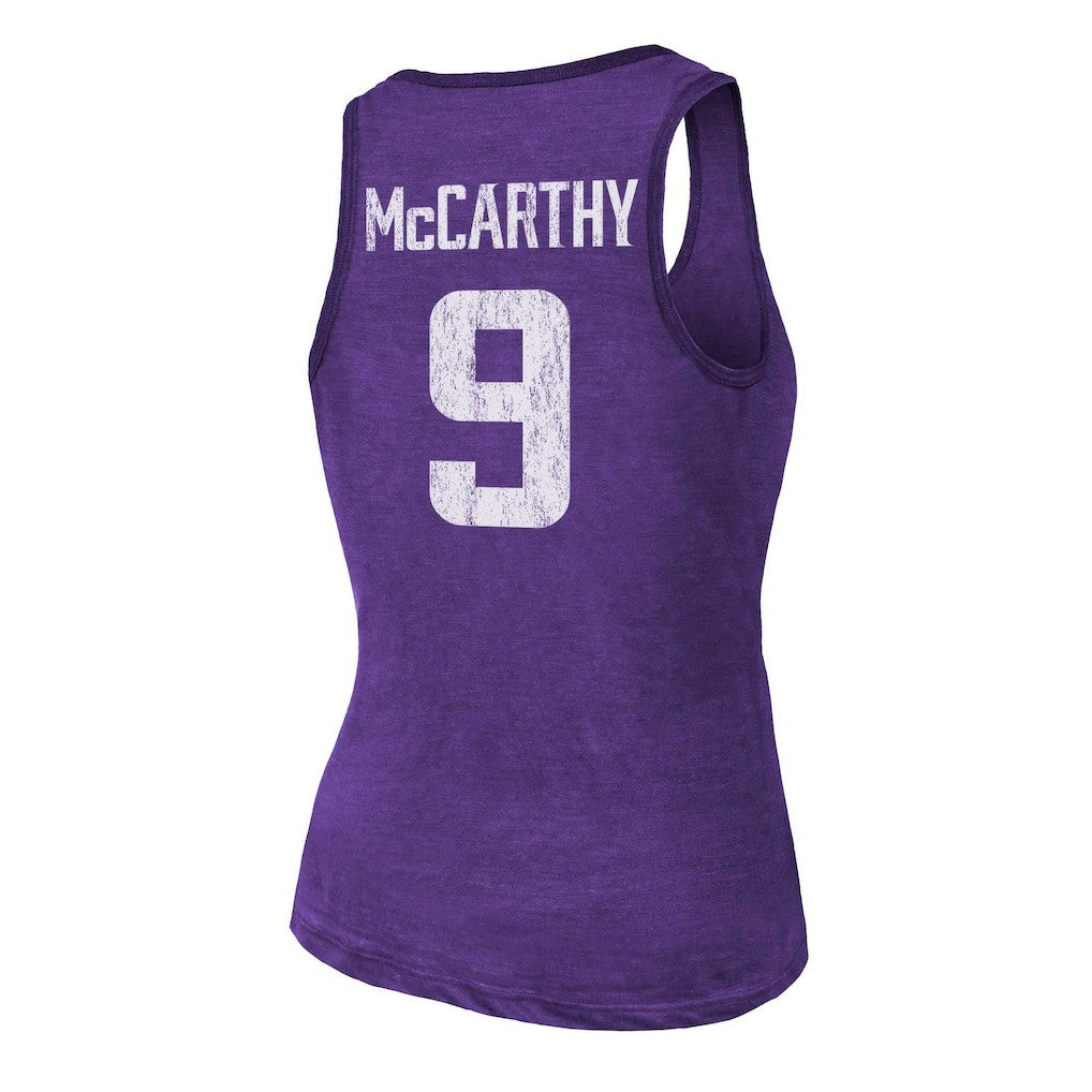 J.J. McCarthy  Majestic Threads Women's Name & Number Tri-Blend Scoop Neck Tank Top - Minnesota Vikings Tops
