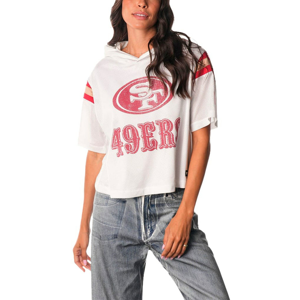 The Wild Collective Women's Mesh Short Sleeve Hoodie T-Shirt - San Francisco 49ers Hoodies
