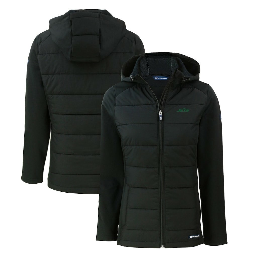Cutter & Buck Women's Primary Logo Evoke Hybrid Eco Softshell Recycled Full-Zip Hoodie Jacket - New York Jets Hoodies