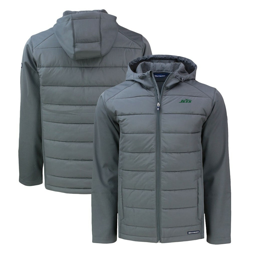 Cutter & Buck Big & Tall Primary Logo Evoke Hybrid Eco Softshell Recycled Full-Zip Hoodie Jacket - New York Jets Hoodies