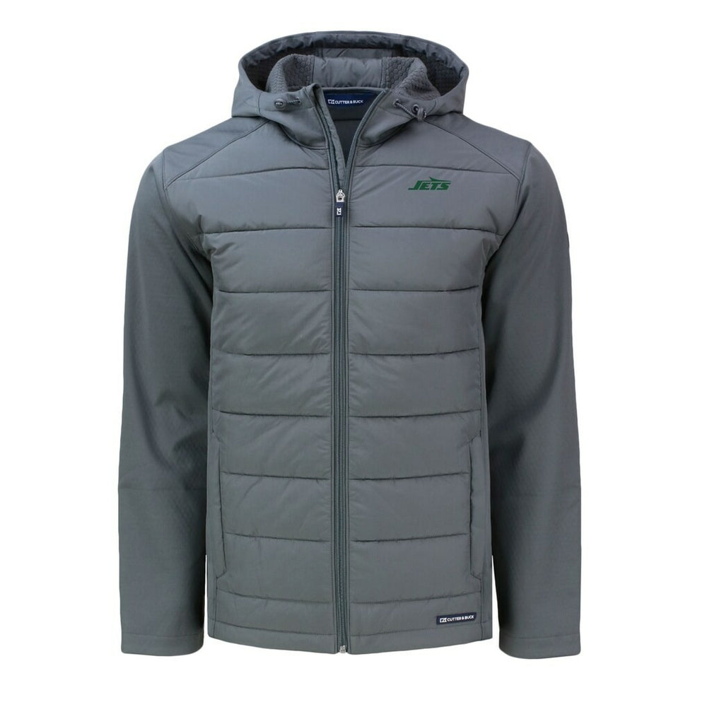 Cutter & Buck Big & Tall Primary Logo Evoke Hybrid Eco Softshell Recycled Full-Zip Hoodie Jacket - New York Jets Hoodies