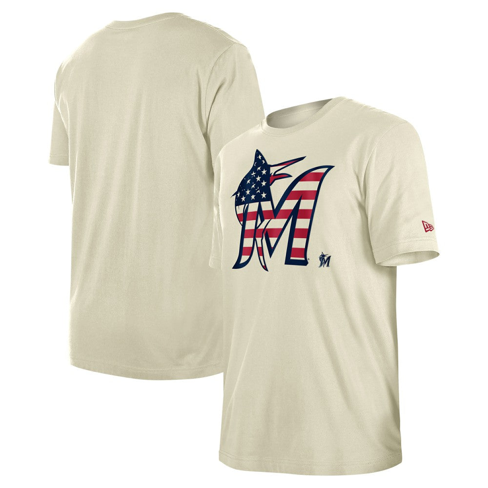 Cream Miami Marlins New Era Americana Flag Fill T-Shirt