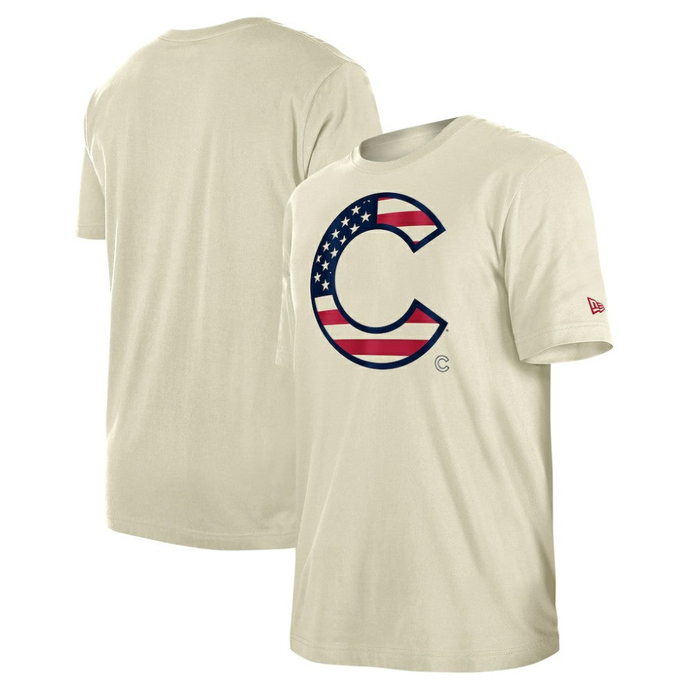 Cream Chicago Cubs New Era Americana Flag Fill T-Shirt