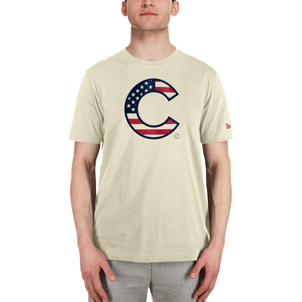 Cream Chicago Cubs New Era Americana Flag Fill T-Shirt