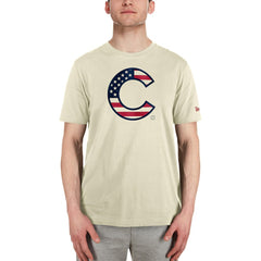 Cream Chicago Cubs New Era Americana Flag Fill T-Shirt