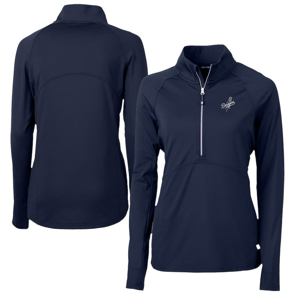 Navy Los Angeles Dodgers Cutter & Buck Women's Adapt Eco Knit Stretch Recycled Half-Zip DryTec Top
