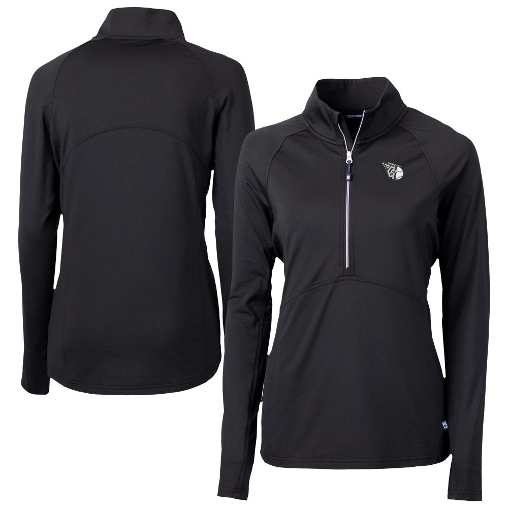 Black Cleveland Guardians Cutter & Buck Women's Adapt Eco Knit Stretch Recycled Half-Zip DryTec Top