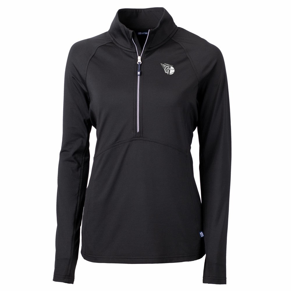 Black Cleveland Guardians Cutter & Buck Women's Adapt Eco Knit Stretch Recycled Half-Zip DryTec Top