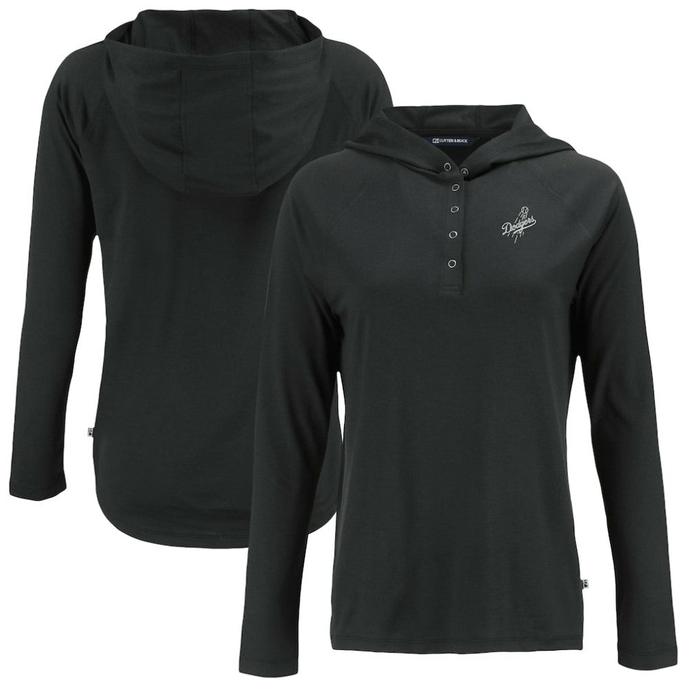 Black Los Angeles Dodgers Cutter & Buck Women's Coastline Epic Comfort Eco Recycled Raglan Long Sleeve Hoodie T-Shirt