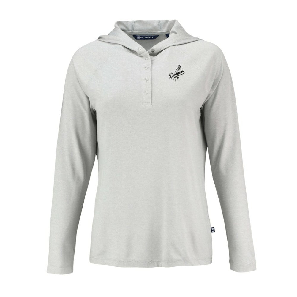 Gray Los Angeles Dodgers Cutter & Buck Women's Coastline Epic Comfort Eco Recycled Raglan Long Sleeve Hoodie T-Shirt