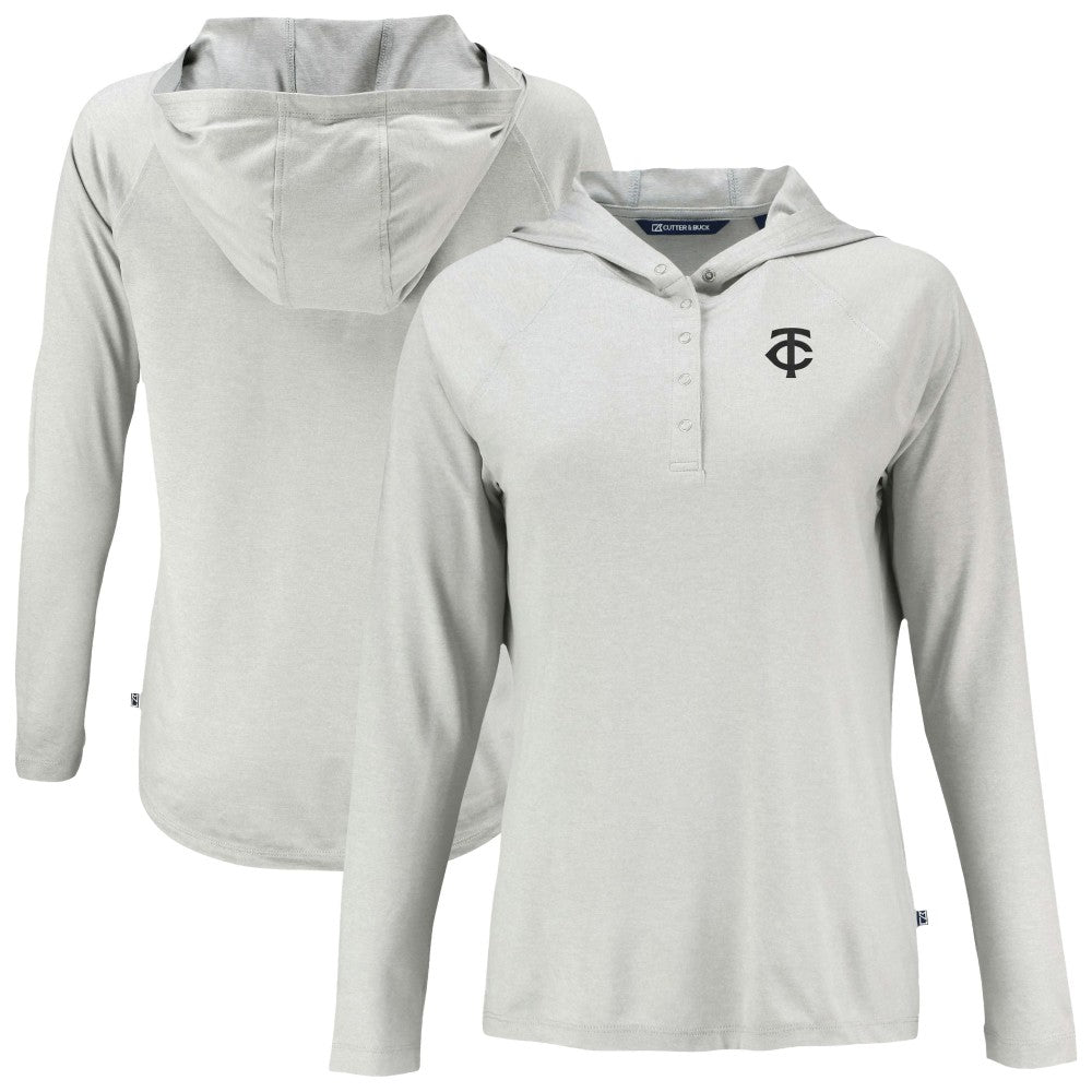 Gray Minnesota Twins Cutter & Buck Women's Coastline Epic Comfort Eco Recycled Raglan Long Sleeve Hoodie T-Shirt