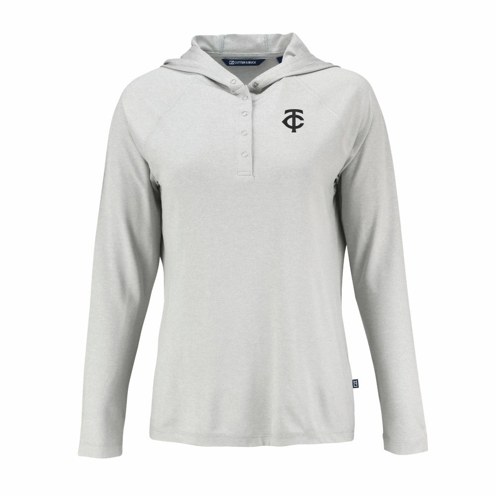 Gray Minnesota Twins Cutter & Buck Women's Coastline Epic Comfort Eco Recycled Raglan Long Sleeve Hoodie T-Shirt