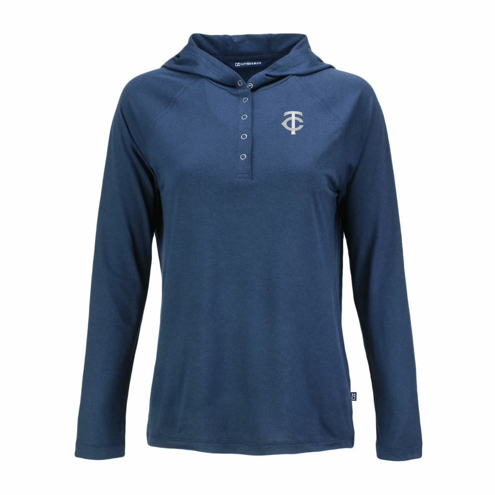 Navy Minnesota Twins Cutter & Buck Women's Coastline Epic Comfort Eco Recycled Raglan Long Sleeve Hoodie T-Shirt