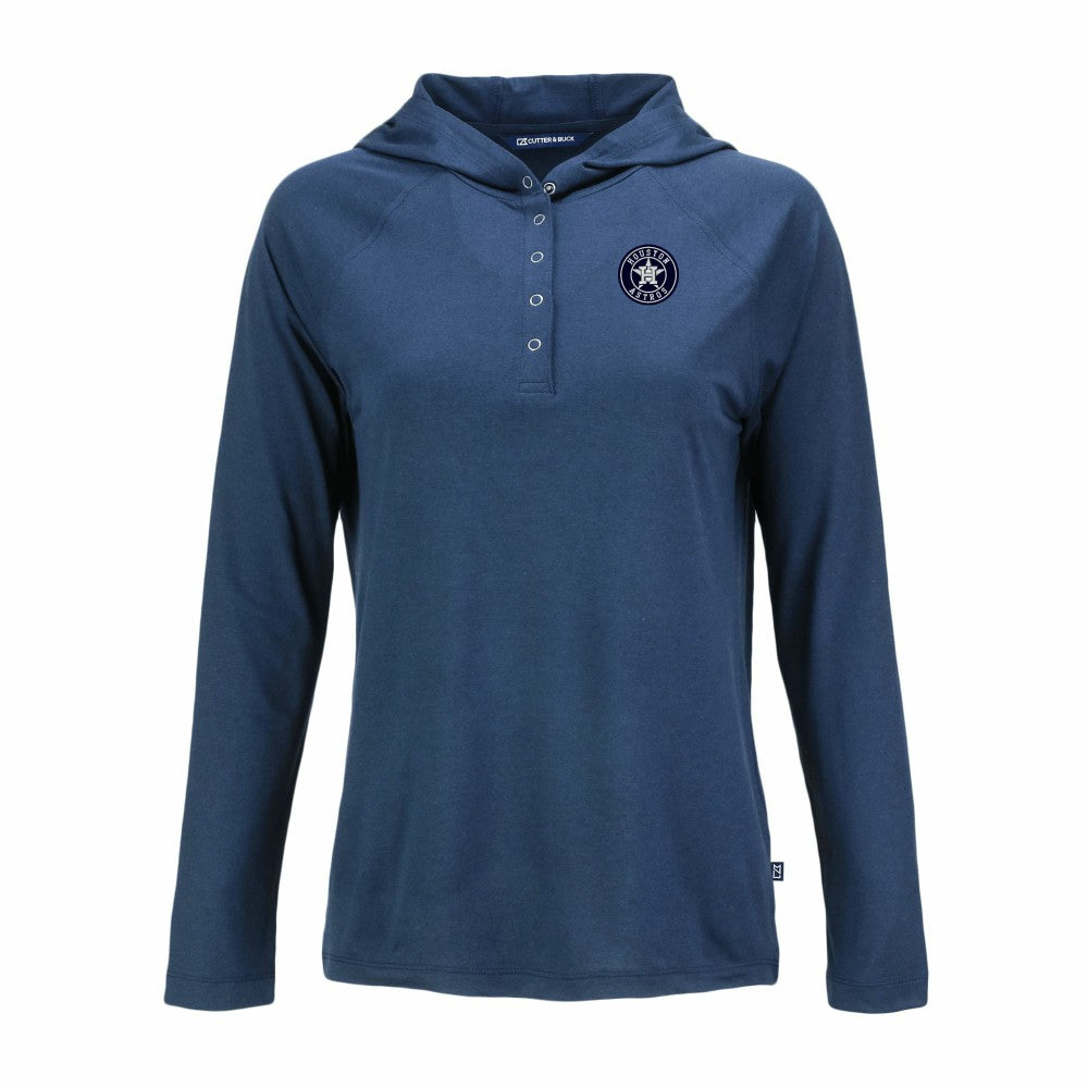 Navy Houston Astros Cutter & Buck Women's Coastline Epic Comfort Eco Recycled Raglan Long Sleeve Hoodie T-Shirt