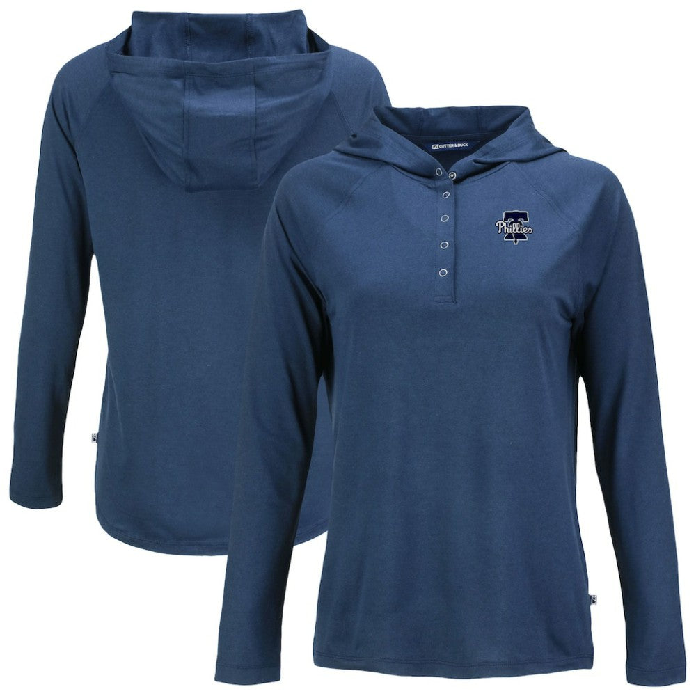 Navy Philadelphia Phillies Cutter & Buck Women's Coastline Epic Comfort Eco Recycled Raglan Long Sleeve Hoodie T-Shirt