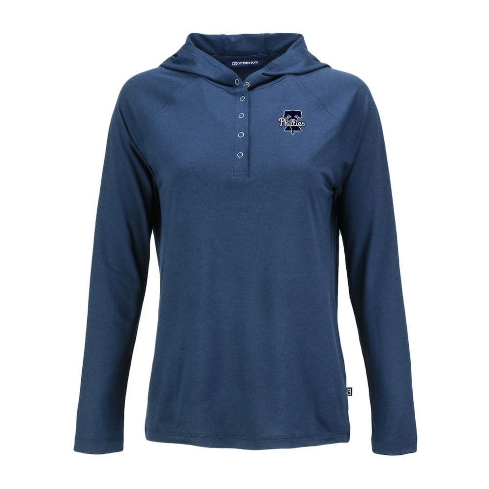 Navy Philadelphia Phillies Cutter & Buck Women's Coastline Epic Comfort Eco Recycled Raglan Long Sleeve Hoodie T-Shirt