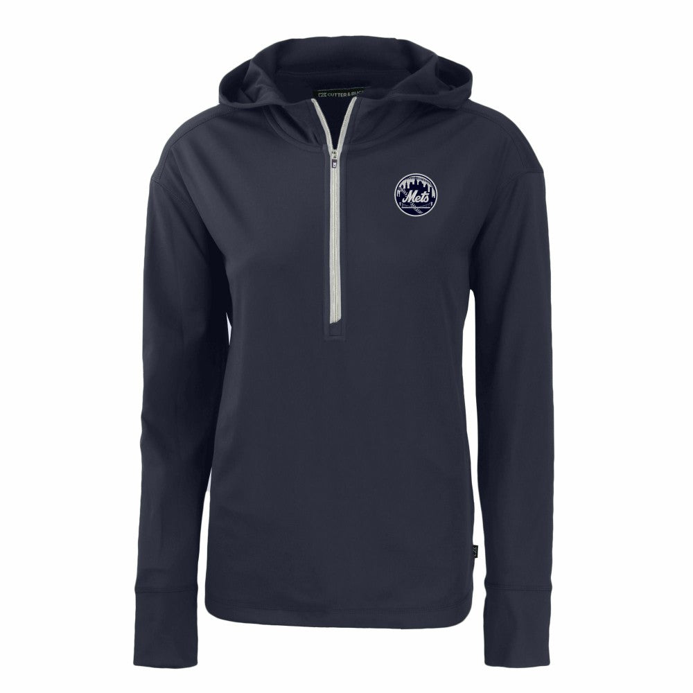Navy New York Mets Cutter & Buck Women's Daybreak Eco Recycled Half-Zip Hoodie