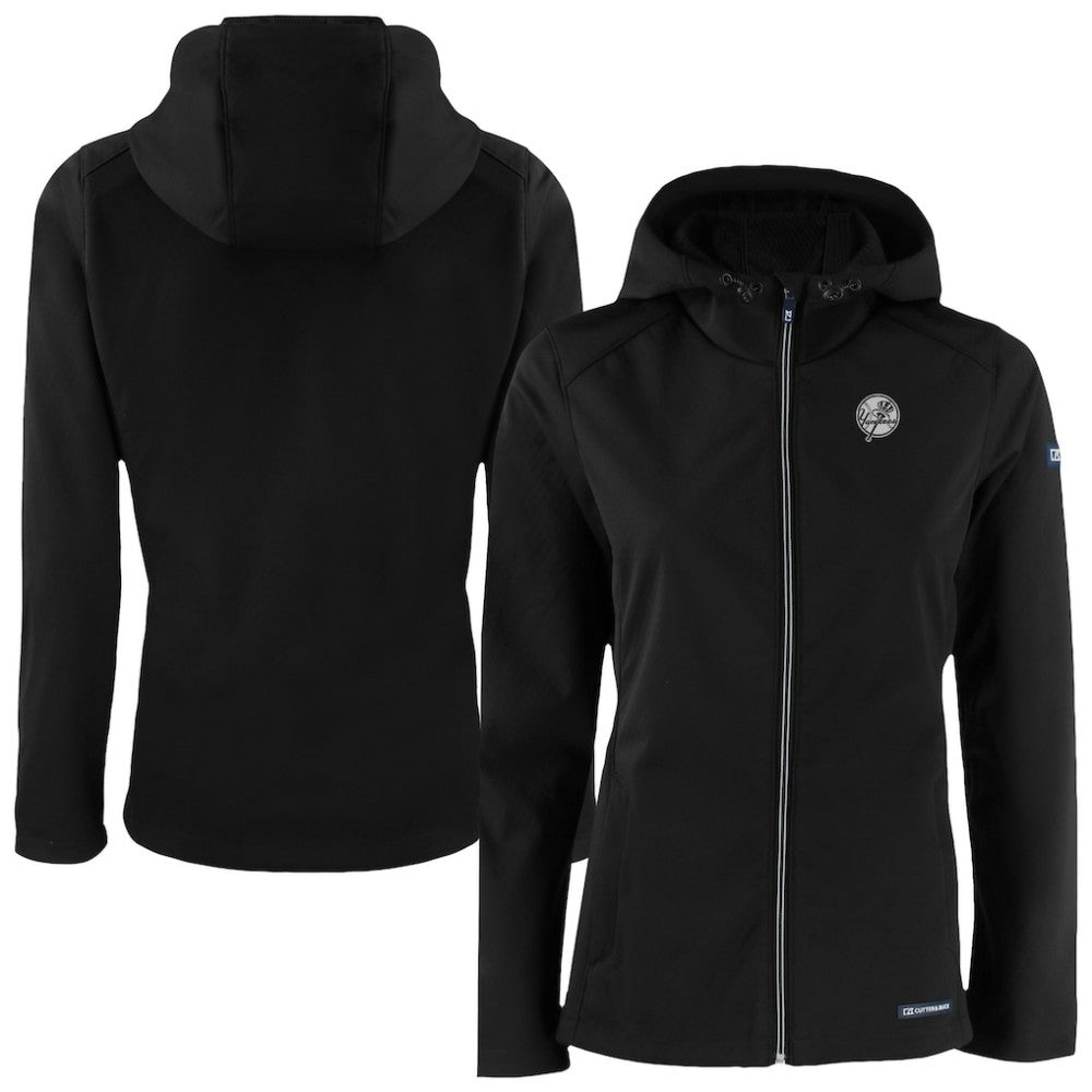 Black New York Yankees Cutter & Buck Women's Evoke Eco Softshell Recycled Full-Zip Hoodie Jacket