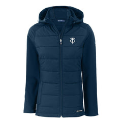 Navy Minnesota Twins Cutter & Buck Women's Evoke Hybrid Eco Softshell Recycled Full-Zip Hooded Jacket