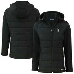 Black San Diego Padres Cutter & Buck Women's Evoke Hybrid Eco Softshell Recycled Full-Zip Hooded Jacket