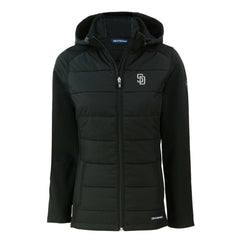 Black San Diego Padres Cutter & Buck Women's Evoke Hybrid Eco Softshell Recycled Full-Zip Hooded Jacket