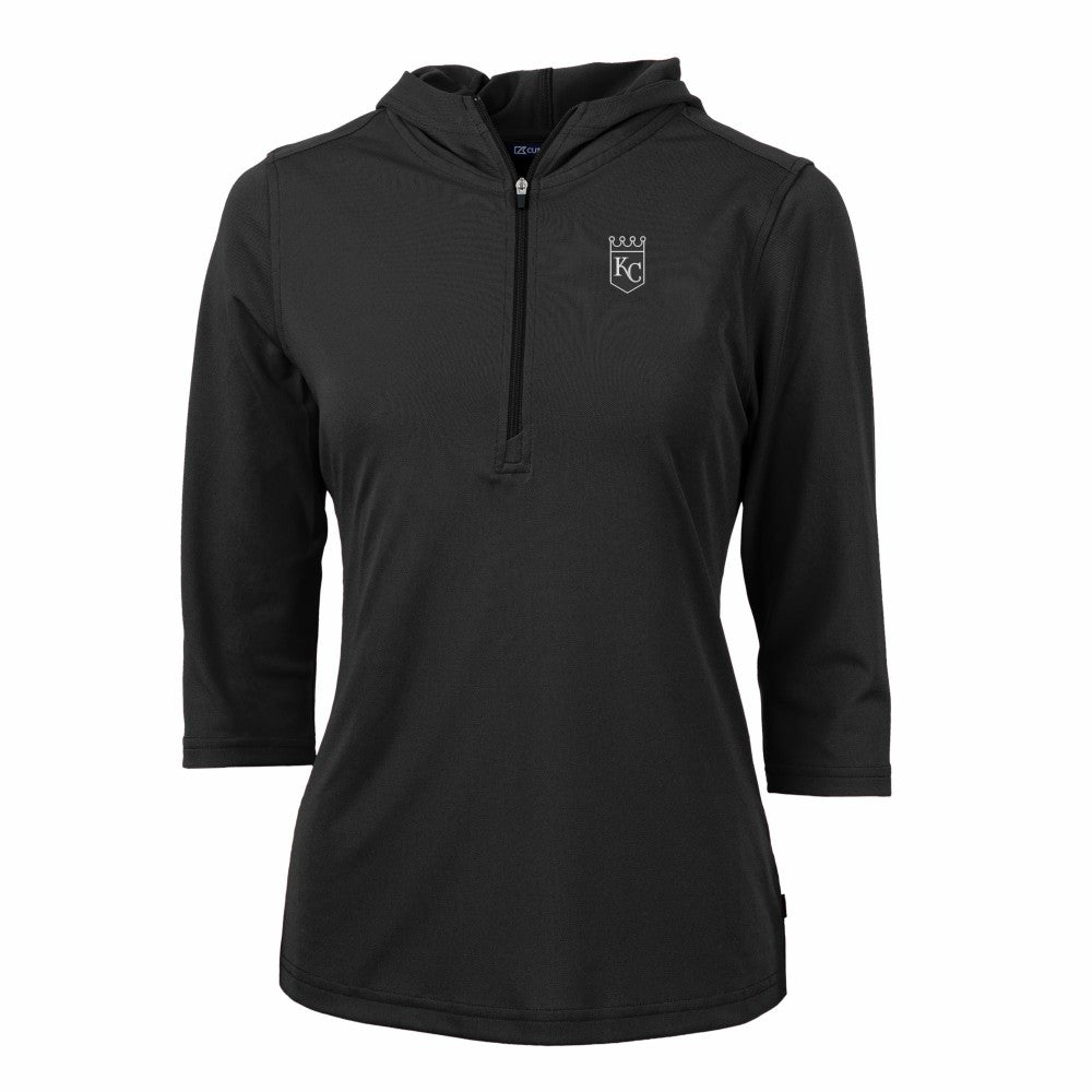 Black Kansas City Royals Cutter & Buck Women's Virtue Eco Pique Half-Zip 3/4 Sleeve Pullover Hoodie