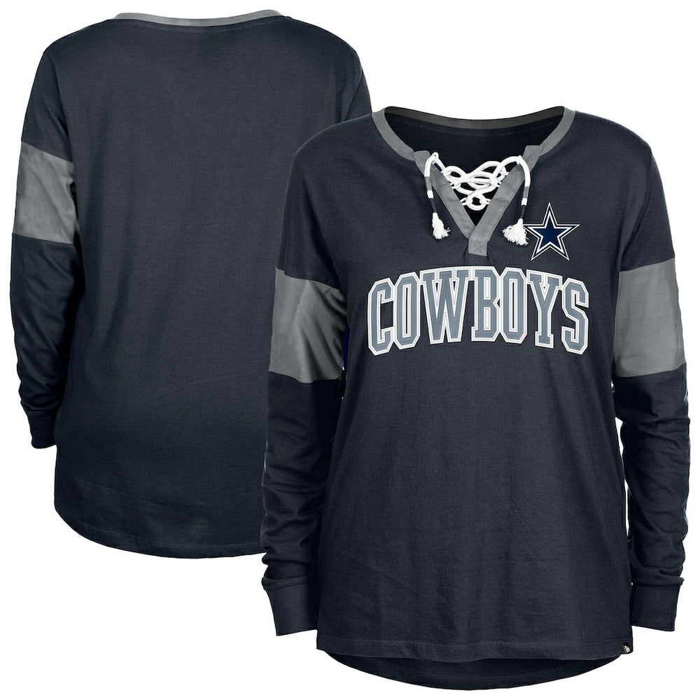 Women's Lace-Up Notch-Neck Long Sleeve T-Shirt - Dallas Cowboys T-shirts