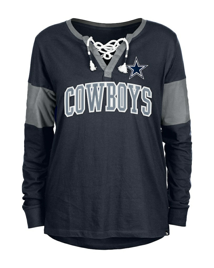 Women's Lace-Up Notch-Neck Long Sleeve T-Shirt - Dallas Cowboys T-shirts
