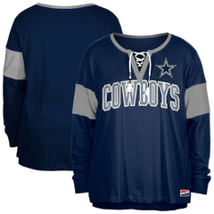 Women's Plus Size Lace-Up Notch Neck Long Sleeve T-Shirt  - Dallas Cowboys T-shirts