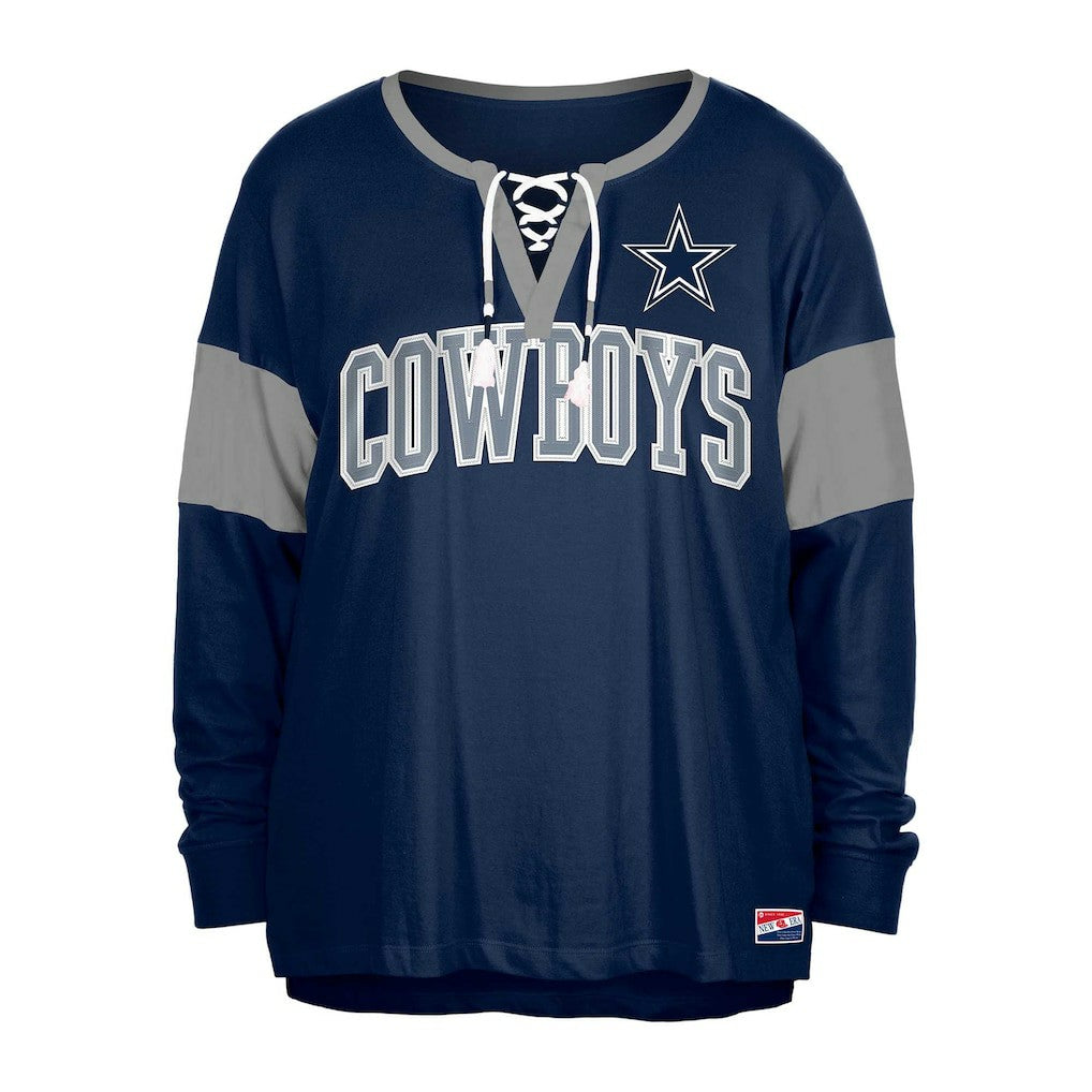 Women's Plus Size Lace-Up Notch Neck Long Sleeve T-Shirt  - Dallas Cowboys T-shirts