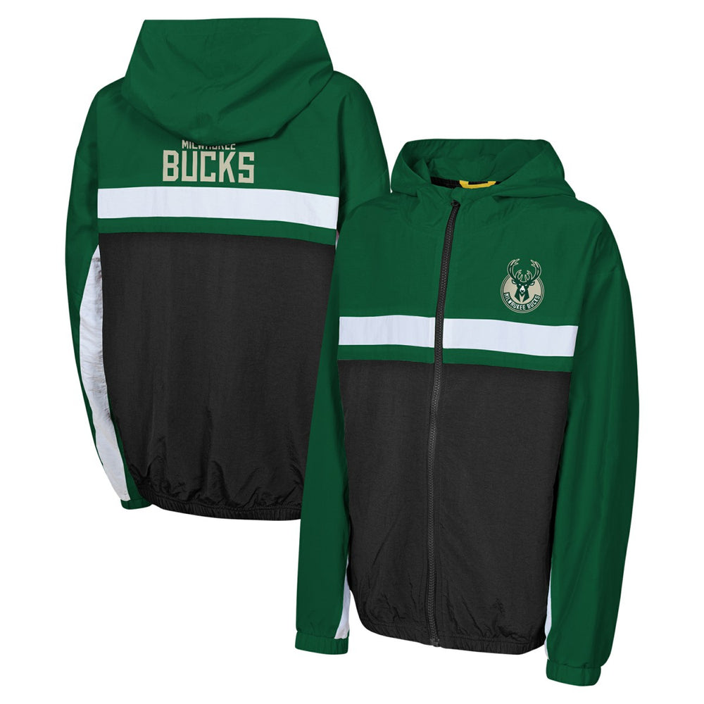 Milwaukee Bucks Youth Headliner Windbreaker Full-Zip Hoodie Jacket