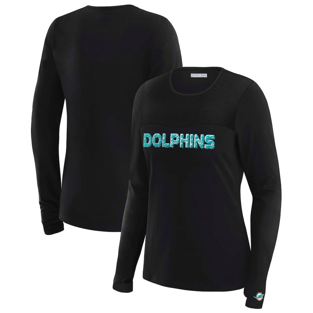 WEAR by Erin Andrews x Gracie Hunt Women's Mesh Panel Long Sleeve T-Shirt - Miami Dolphins T-shirts
