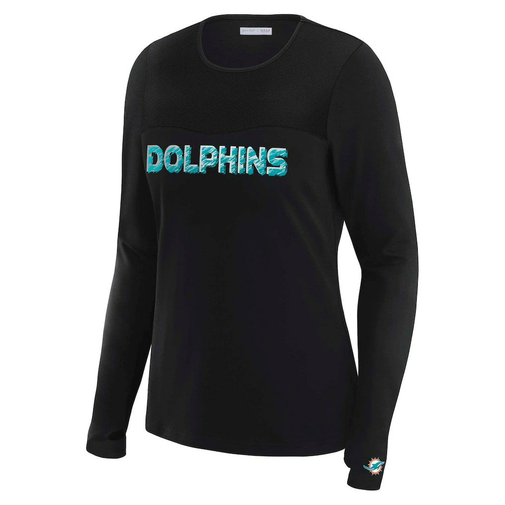 WEAR by Erin Andrews x Gracie Hunt Women's Mesh Panel Long Sleeve T-Shirt - Miami Dolphins T-shirts