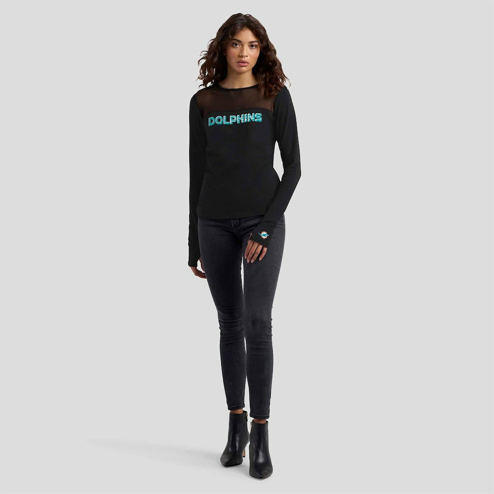 WEAR by Erin Andrews x Gracie Hunt Women's Mesh Panel Long Sleeve T-Shirt - Miami Dolphins T-shirts