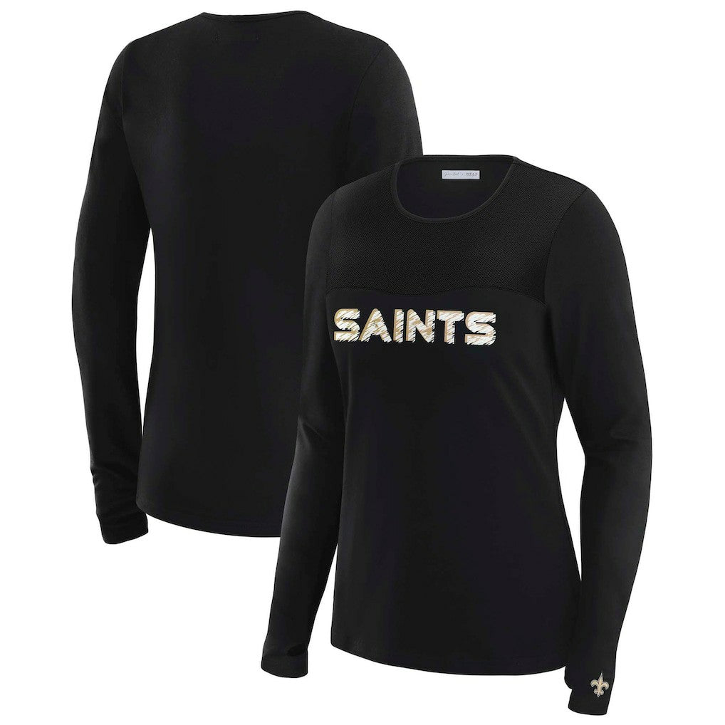 WEAR by Erin Andrews x Gracie Hunt Women's Mesh Panel Long Sleeve T-Shirt - New Orleans Saints T-shirts